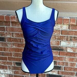 Beautikini Ruched One Piece Swimsuit Blue Tummy Control Slimming M NWT